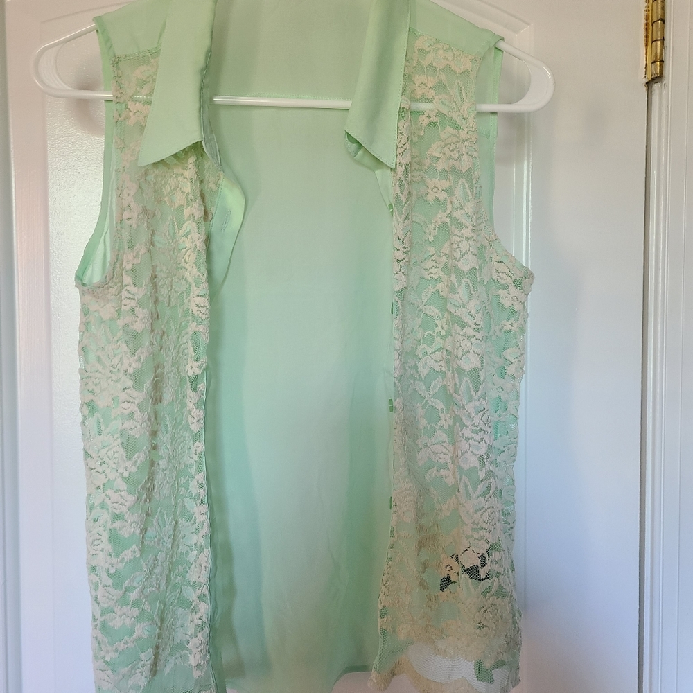 Mint green lace blouse
